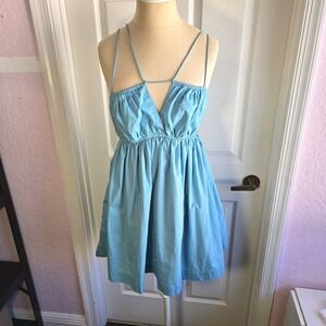 Abercrombie And‎ Fitch Blue Strappy Babydoll Mini Dress Size L petite Pockets